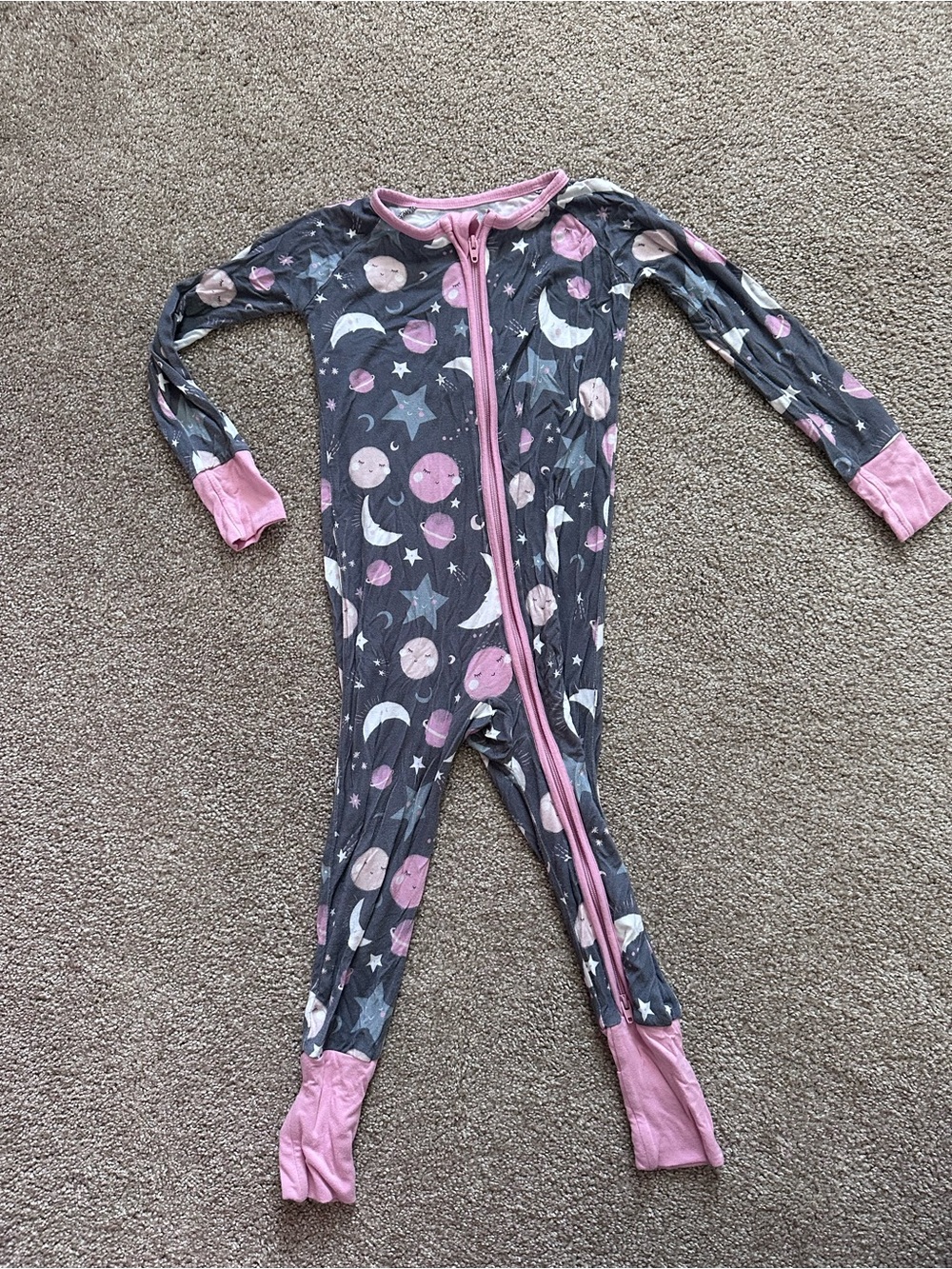 Little Sleepies Gray and Pink Moon & Planet Footed One-Piece